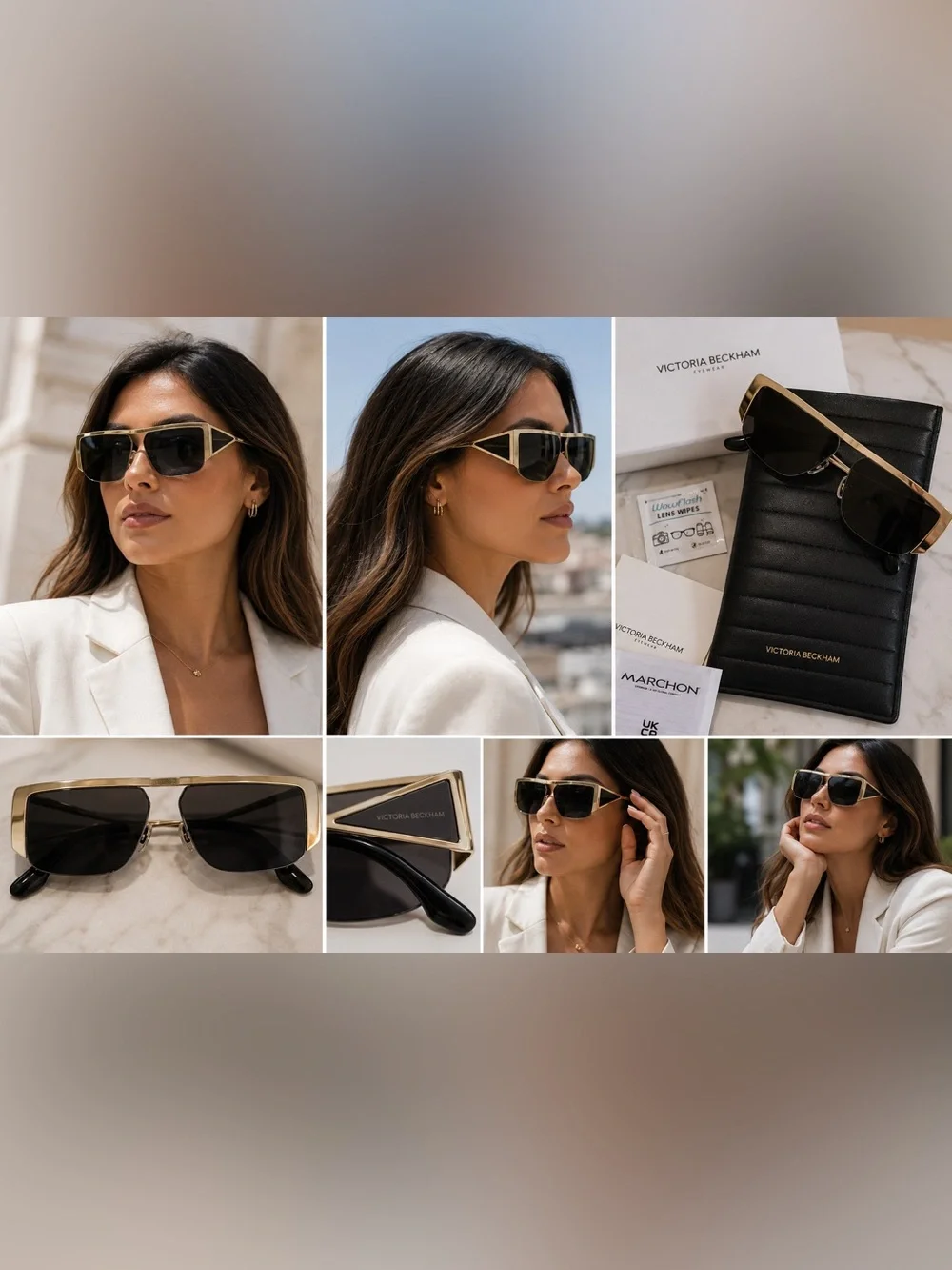 $438 Victoria Beckham Black & Gold Oversized Square Sunglasses